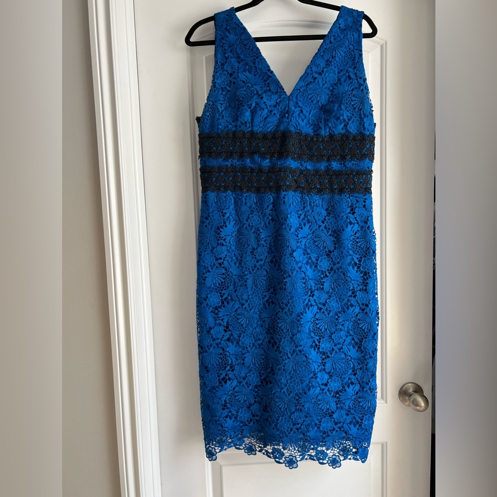 Diane VonFurstenberg blue and black crocheted cocktail dress